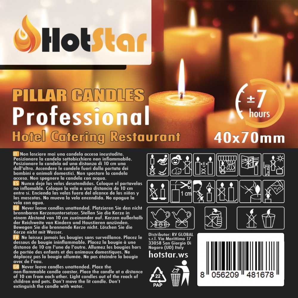 HotStar Candele Cilindriche Cera a Colonna Durata 7 Ore d40 h70 mm Colore GIALLO Set di 8 Pezzi Antigoccia