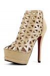 Sandali tacco alto sexy a stivaletto spuntati in vernice Tacco 14cm Plateau 4.5cm Beige Kvoll