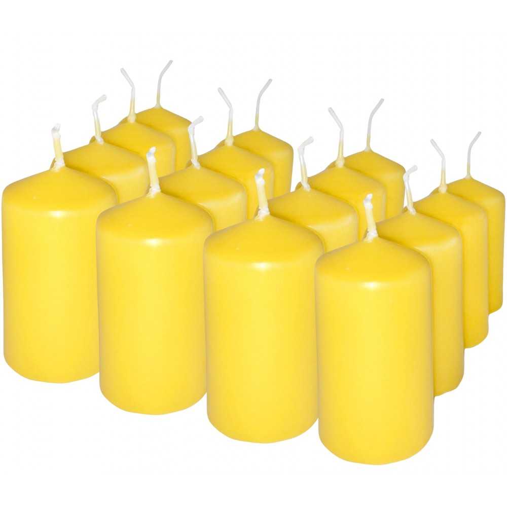 HotStar Candele Cilindriche Moccoli Cera a Colonna Durata 7 Ore d40 h70 mm Colore GIALLO Set di 16 Pezzi Antigoccia