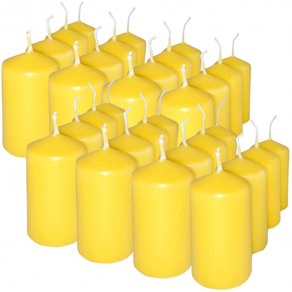 HotStar Professional Candele Cilindriche Moccoli Cera a Colonna Durata 7 Ore d40 h70 mm Colore Giallo Set di 32 Pezzi Antigoccia