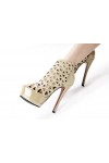 Sandali tacco alto sexy a stivaletto spuntati in vernice Tacco 14cm Plateau 4.5cm Beige Kvoll