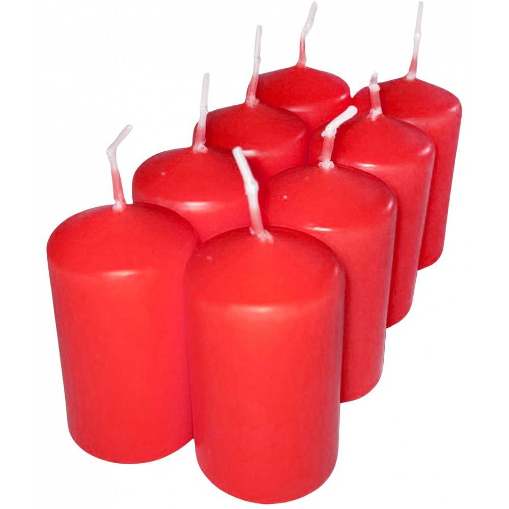 HotStar Pillar Wax Cylindrical Candles Duration 7 Hours d40 h70 mm RED Color Set of 8 Pieces