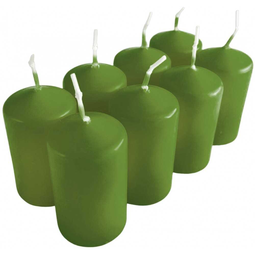 HotStar Pillar Wax Cylindrical Candles Duration 7 Hours d40 h70 mm GREEN Color Set of 8 Pieces