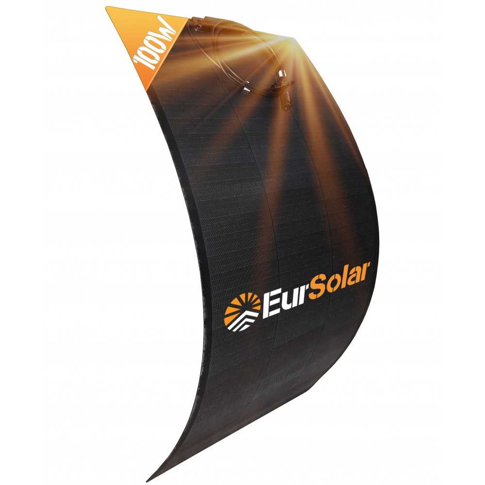 EurSolar Pannello Solare Modulo Fotovoltaico Monocristallino 100W 12V TotalBlack Flessibile