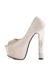 Kvoll Glitter peep toe platform shoes with chunky heel 15cm Heel 6cm Platform Gold