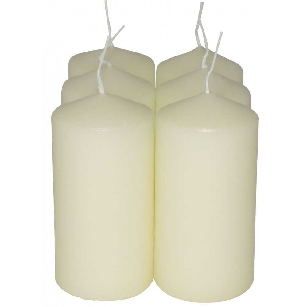 HotStar Pillar Wax Cylindrical Candles Duration 12 Hours d45 h90 mm Ivory Color Set of 6 Pieces