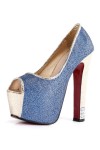 Glitter peep toe platform shoes with chunky heel 15cm Heel 6cm Platform Blu and Gold Kvoll