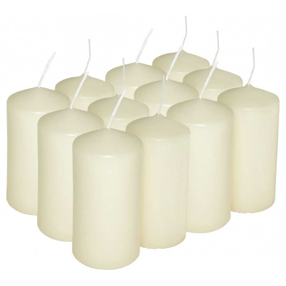 HotStar Pillar Wax Cylindrical Candles Duration 12 Hours d45 h90 mm Ivory Color Set of 12 Pieces