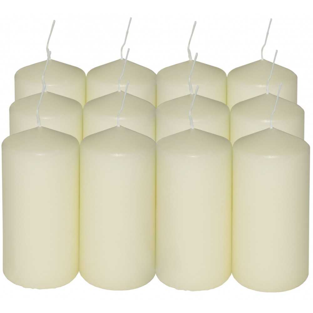 HotStar Pillar Wax Cylindrical Candles Duration 12 Hours d45 h90 mm Ivory Color Set of 12 Pieces