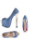 Glitter peep toe platform shoes with chunky heel 15cm Heel 6cm Platform Blu and Gold Kvoll