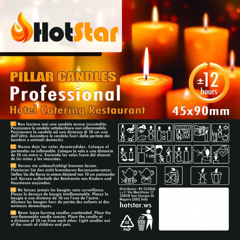 HotStar Pillar Wax Cylindrical Candles Duration 12 Hours d45 h90 mm Yellow Color Set of 6 Pieces