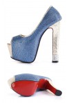 Glitter peep toe platform shoes with chunky heel 15cm Heel 6cm Platform Blu and Gold Kvoll