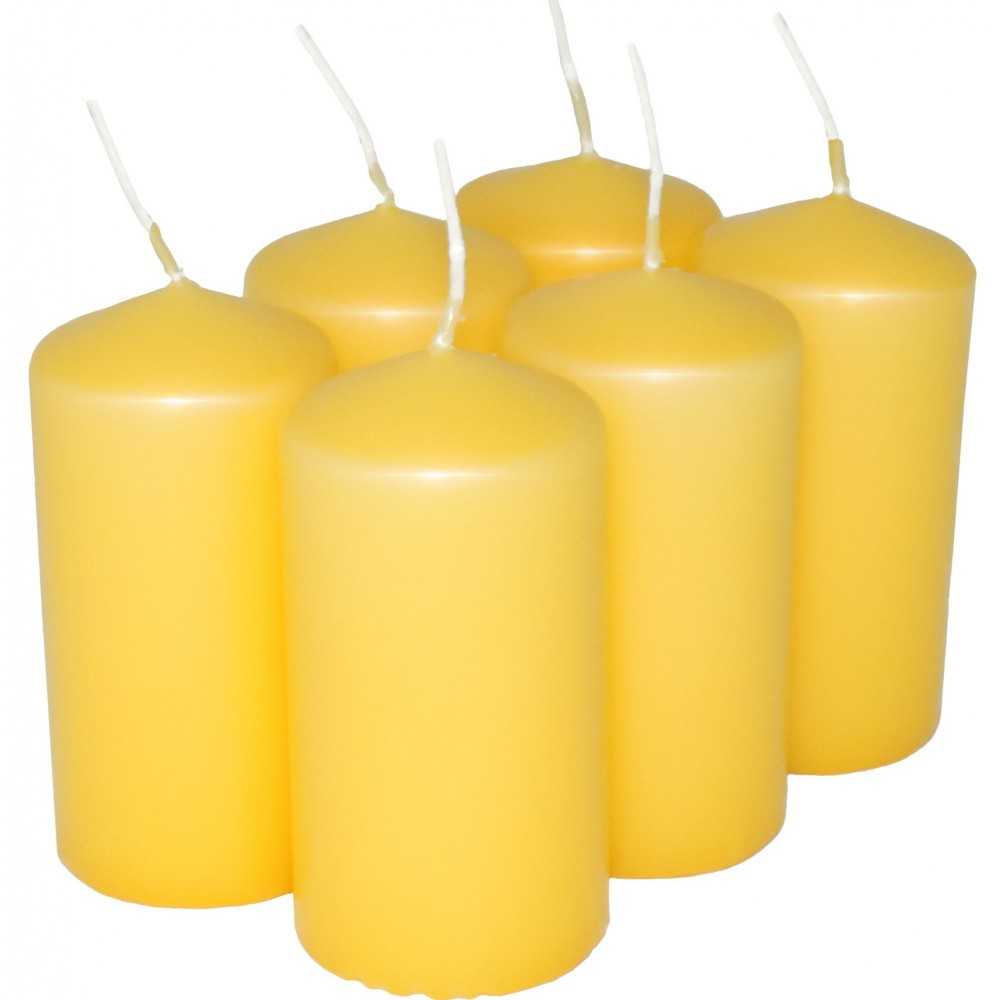 HotStar Pillar Wax Cylindrical Candles Duration 12 Hours d45 h90 mm Yellow Color Set of 6 Pieces