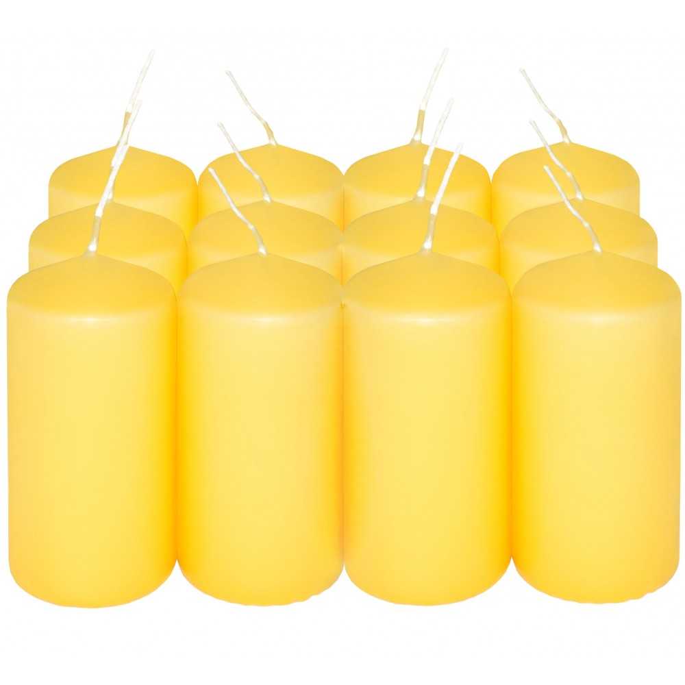 HotStar Candele Cilindriche Cera a Colonna Durata 12 Ore d45 h90 mm Colore Giallo Set di 12 Pezzi Antigoccia