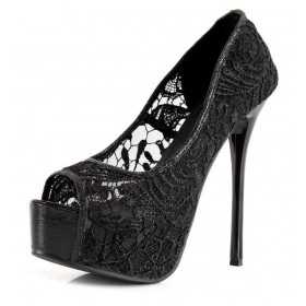 Peep toe platform shoes with stiletto heels 14cm heel 4cm Platform Black Kvoll