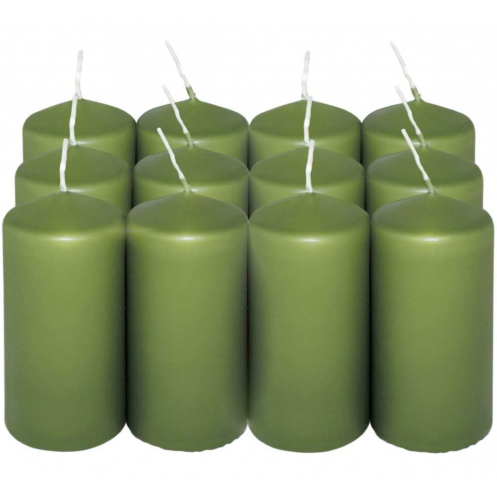 HotStar Pillar Wax Cylindrical Candles Duration 12 Hours d45 h90 mm GREEN Color Set of 12 Pieces