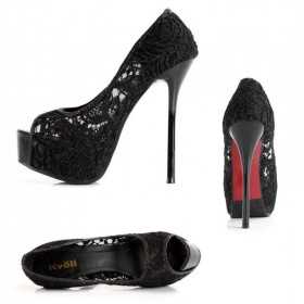Peep toe platform shoes with stiletto heels 14cm heel 4cm Platform Black Kvoll
