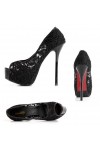 Scarpe tacco alto sexy spuntate in tulle ricamato Tacco a spillo 14cm Plateau 4cm Nero Kvoll