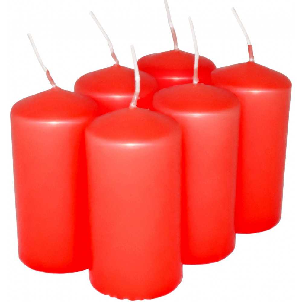 HotStar Pillar Wax Cylindrical Candles Duration 12 Hours d45 h90 mm RED Color Set of 6 Pieces