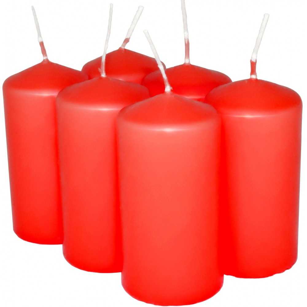 HotStar Pillar Wax Cylindrical Candles Duration 12 Hours d45 h90 mm RED Color Set of 6 Pieces