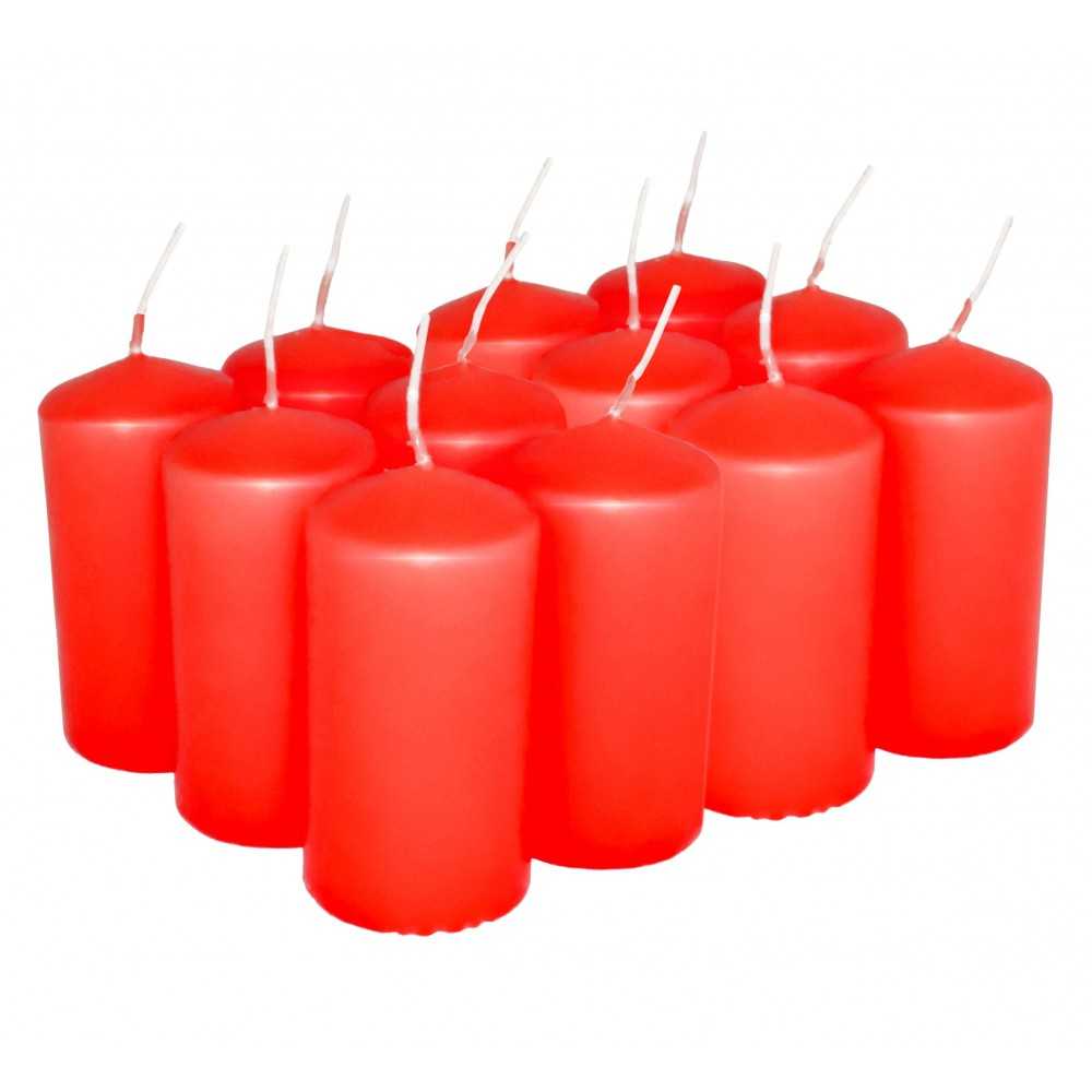 HotStar Pillar Wax Cylindrical Candles Duration 12 Hours d45 h90 mm RED Color Set of 12 Pieces