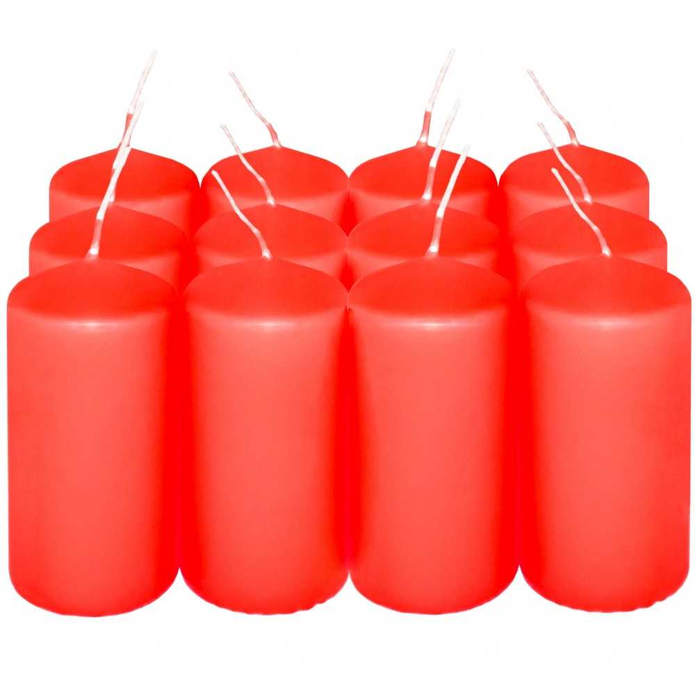 HotStar Pillar Wax Cylindrical Candles Duration 12 Hours d45 h90 mm RED Color Set of 12 Pieces