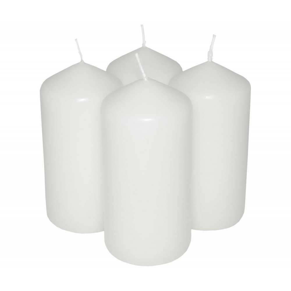 HotStar Pillar Wax Cylindrical Candles Duration 30 Hours d60 h120 mm White Color Set of 4 Pieces