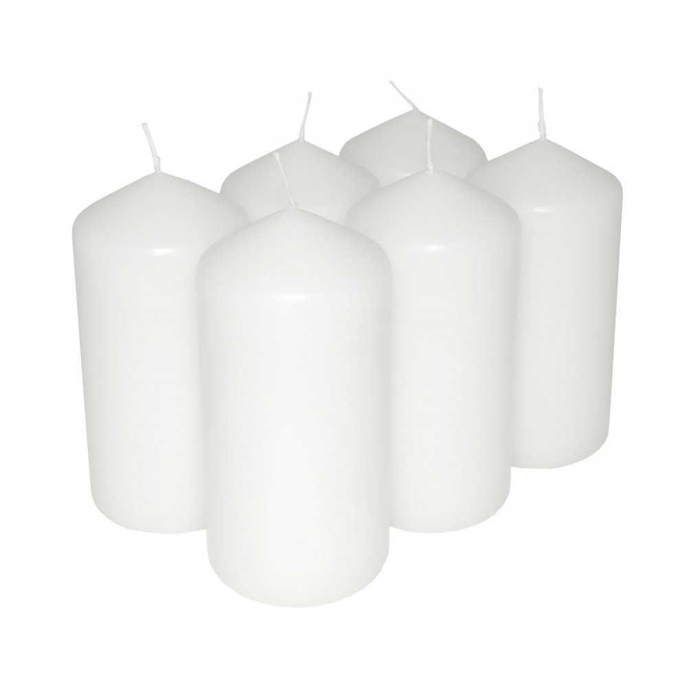 HotStar Pillar Wax Cylindrical Candles Duration 30 Hours d60 h120 mm White Color Set of 6 Pieces