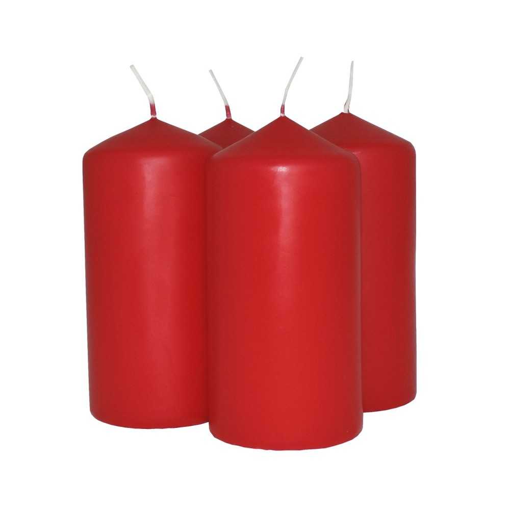 HotStar Candele Cilindriche Cera a Colonna Durata 30 Ore d60 h120 mm Colore Rosso Set di 4 Pezzi Antigoccia