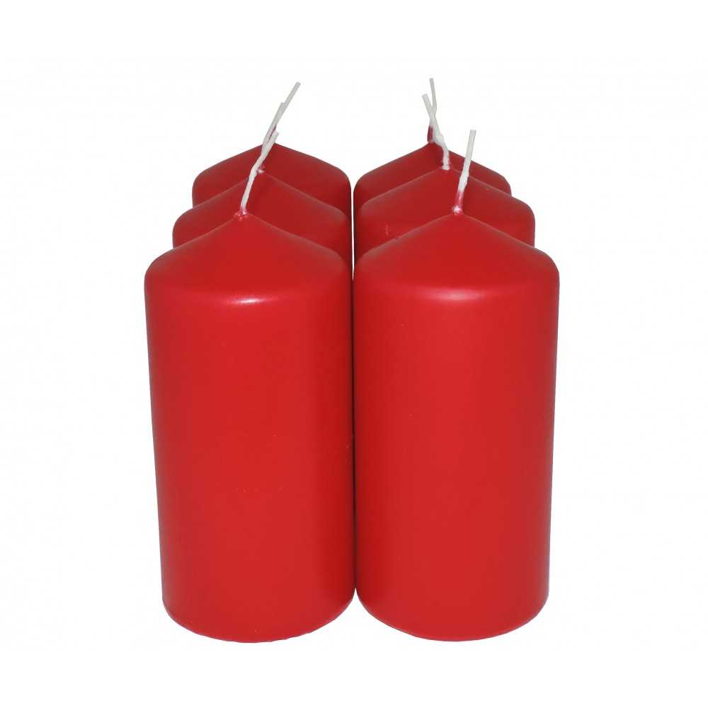 HotStar Pillar Wax Cylindrical Candles Duration 30 Hours d60 h120 mm RED Color Set of 6 Pieces