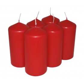HotStar Pillar Wax Cylindrical Candles Duration 30 Hours d60 h120 mm RED Color Set of 6 Pieces