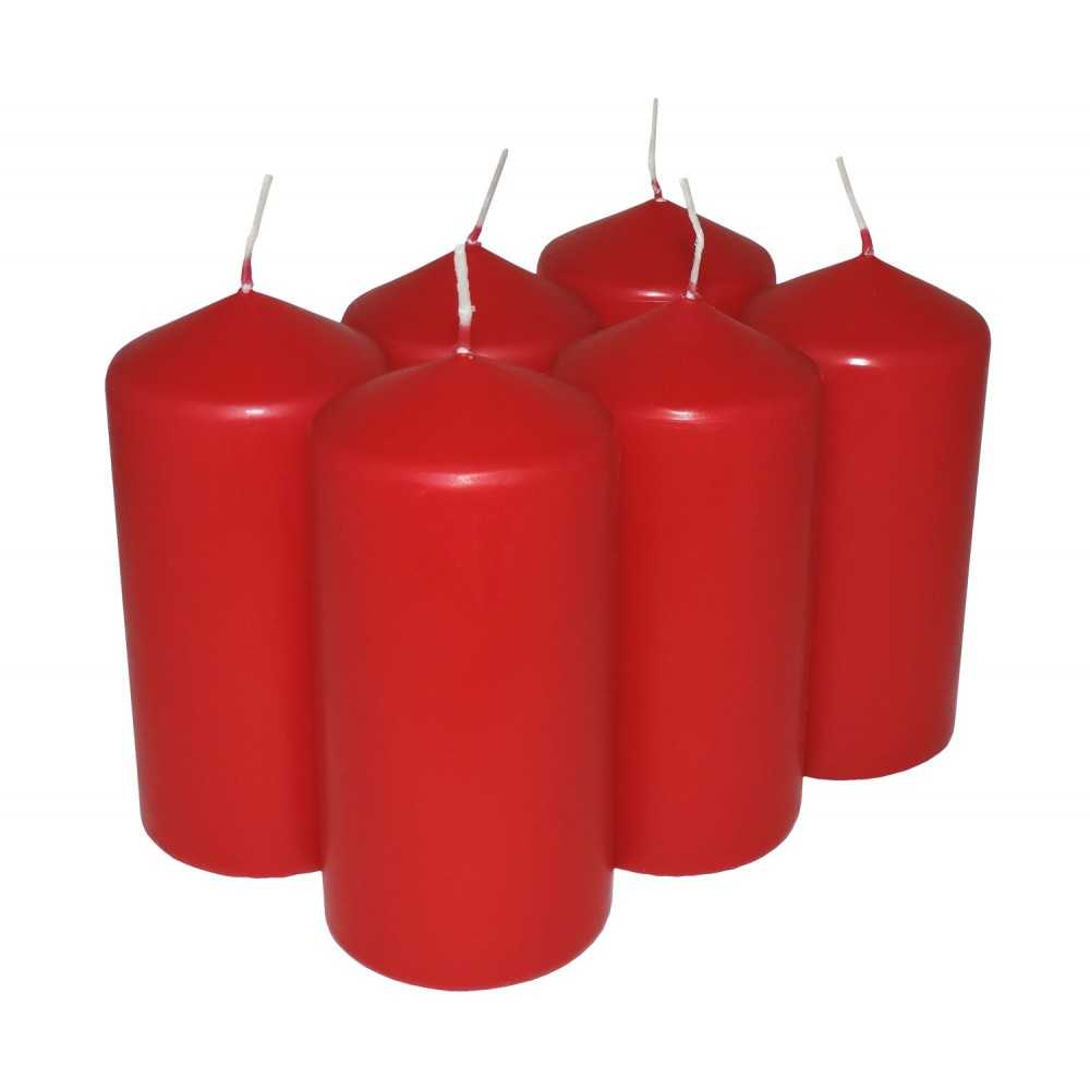 HotStar Candele Cilindriche Cera a Colonna Durata 30 Ore d60 h120 mm Colore Rosso Set di 6 Pezzi Antigoccia