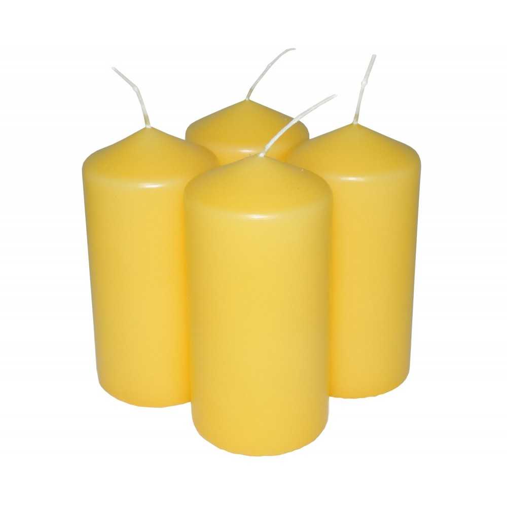 HotStar Pillar Wax Cylindrical Candles Duration 30 Hours d60 h120 mm Yellow Color Set of 4 Pieces