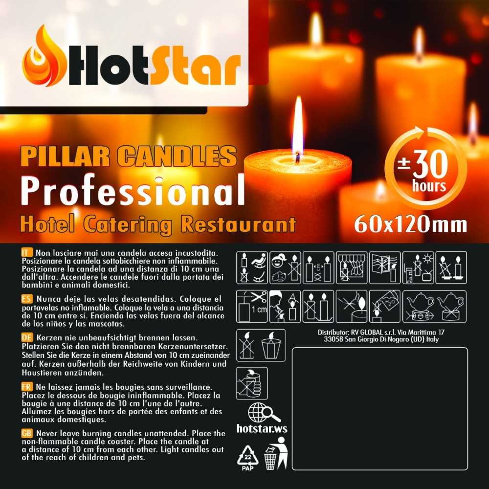 HotStar Pillar Wax Cylindrical Candles Duration 30 Hours d60 h120 mm Yellow Color Set of 12 Pieces