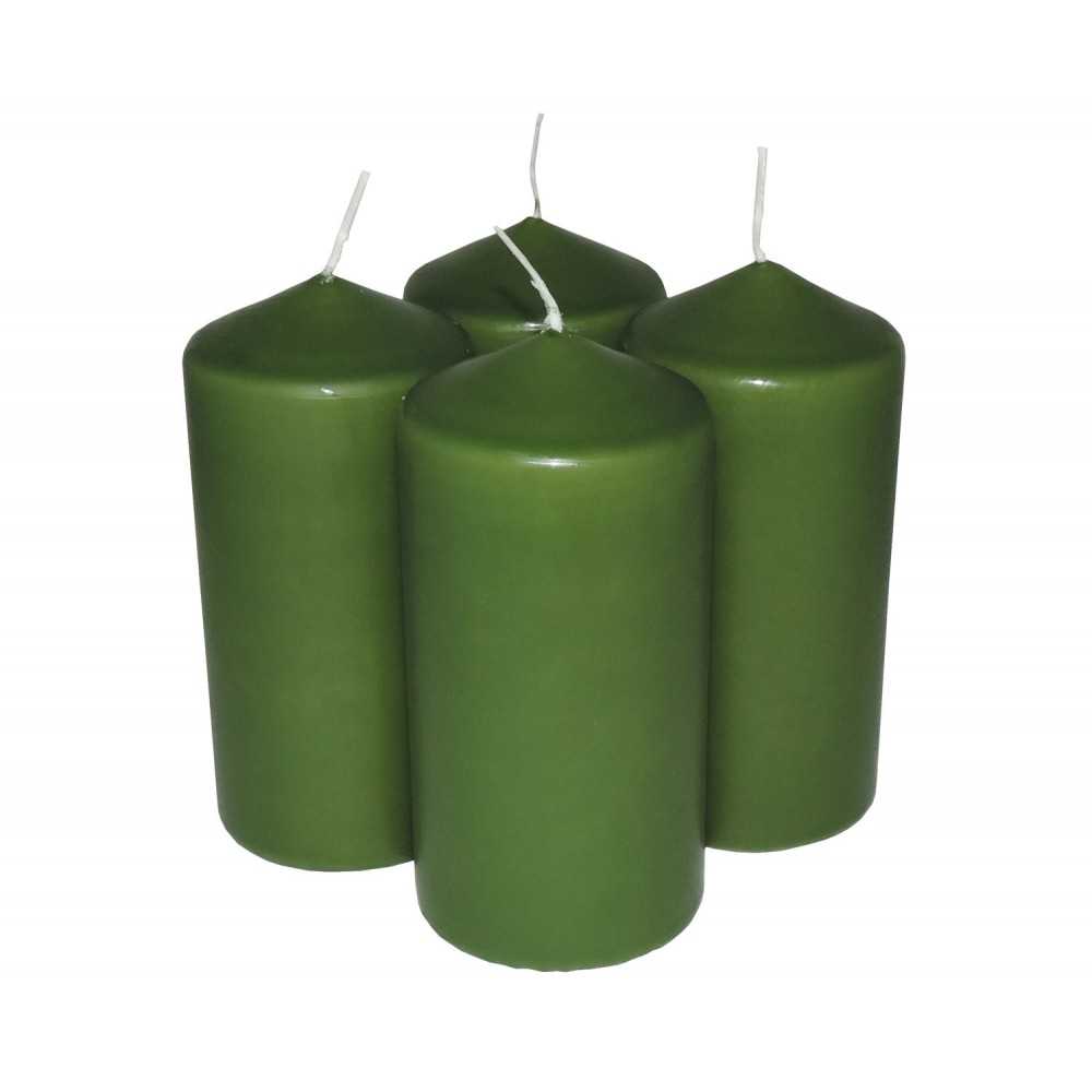 HotStar Pillar Wax Cylindrical Candles Duration 30 Hours d60 h120 mm Green Color Set of 4 Pieces