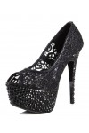 Scarpe tacco alto sexy spuntate in tulle ricamato Tacco a spillo 14.5cm Plateau 7.5cm Nero Kvoll