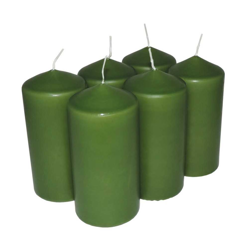 HotStar Pillar Wax Cylindrical Candles Duration 30 Hours d60 h120 mm GREEN Color Set of 6 Pieces