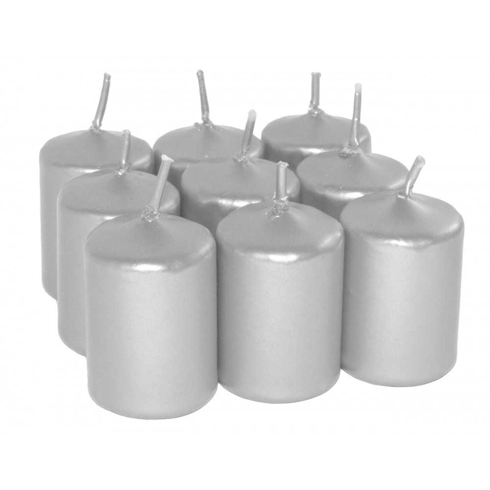 HotStar Unscented Candles Metallic Silver 9Pcs Pillar Duration 6 Hours 35x50 mm