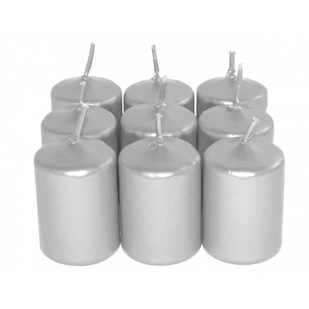 HotStar Unscented Candles Metallic Silver 9Pcs Pillar Duration 6 Hours 35x50 mm