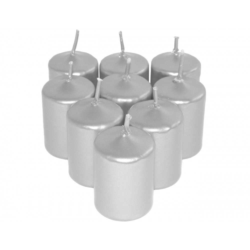 HotStar Unscented Candles Metallic Silver 9Pcs Pillar Duration 6 Hours 35x50 mm