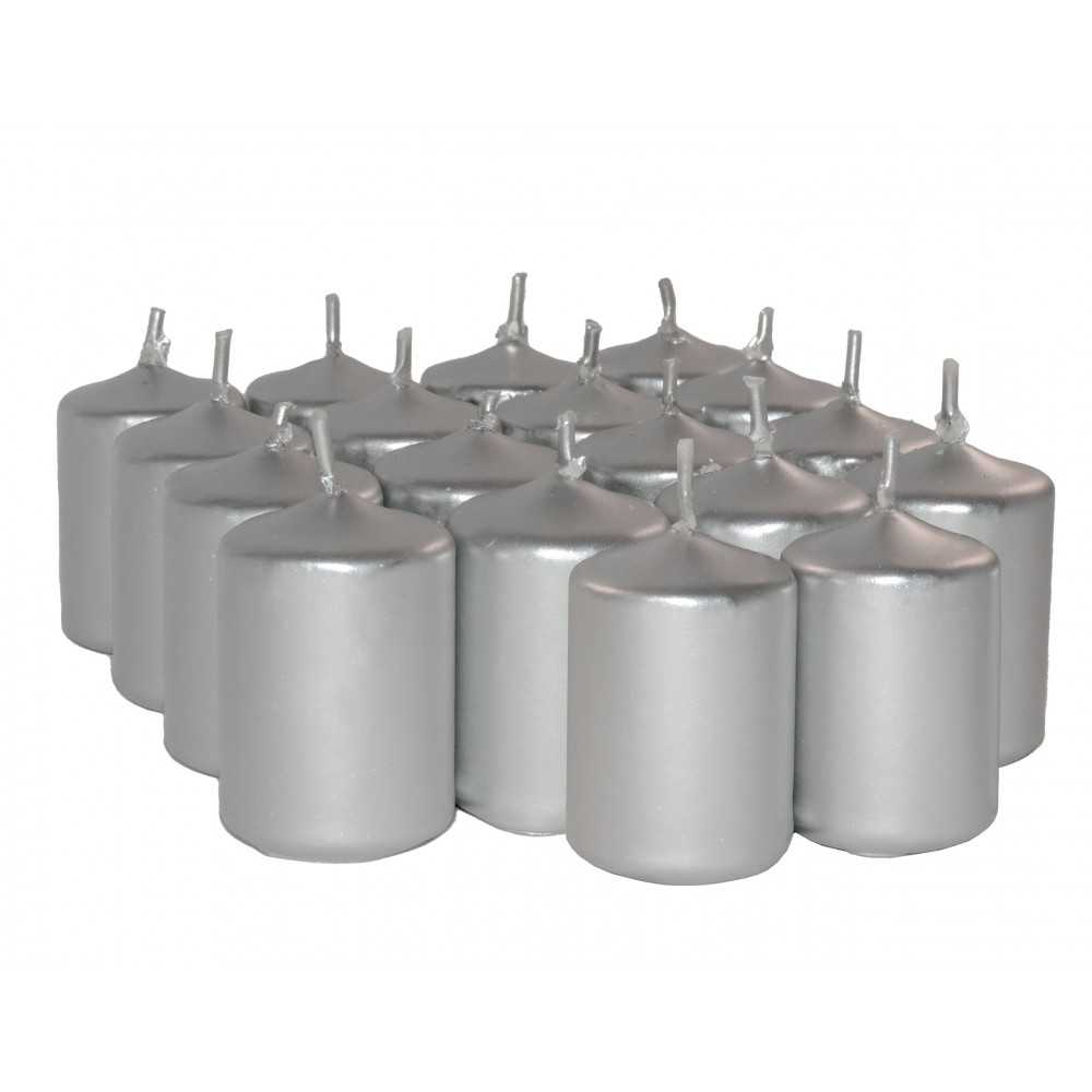 HotStar Unscented Candles Metallic Silver 18 Pcs Pillar Duration 6 Hours 35x50 mm