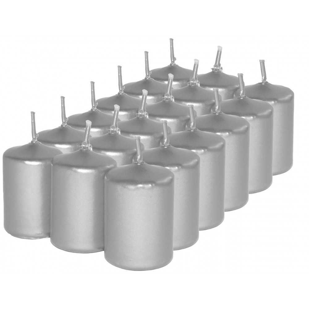 HotStar Unscented Candles Metallic Silver 18 Pcs Pillar Duration 6 Hours 35x50 mm