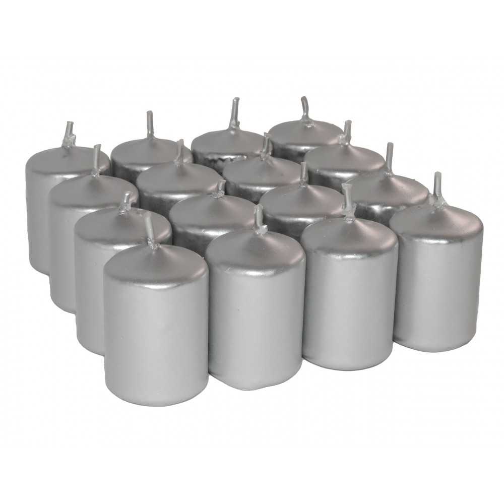 HotStar Unscented Candles Metallic Silver 16 Pcs Pillar Duration 6 Hours 35x50 mm