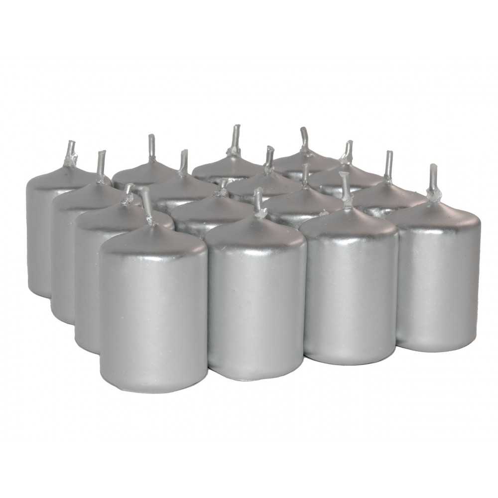 HotStar Unscented Candles Metallic Silver 16 Pcs Pillar Duration 6 Hours 35x50 mm