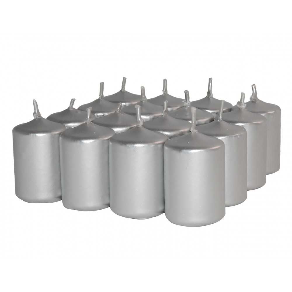 HotStar Unscented Candles Metallic Silver 16 Pcs Pillar Duration 6 Hours 35x50 mm