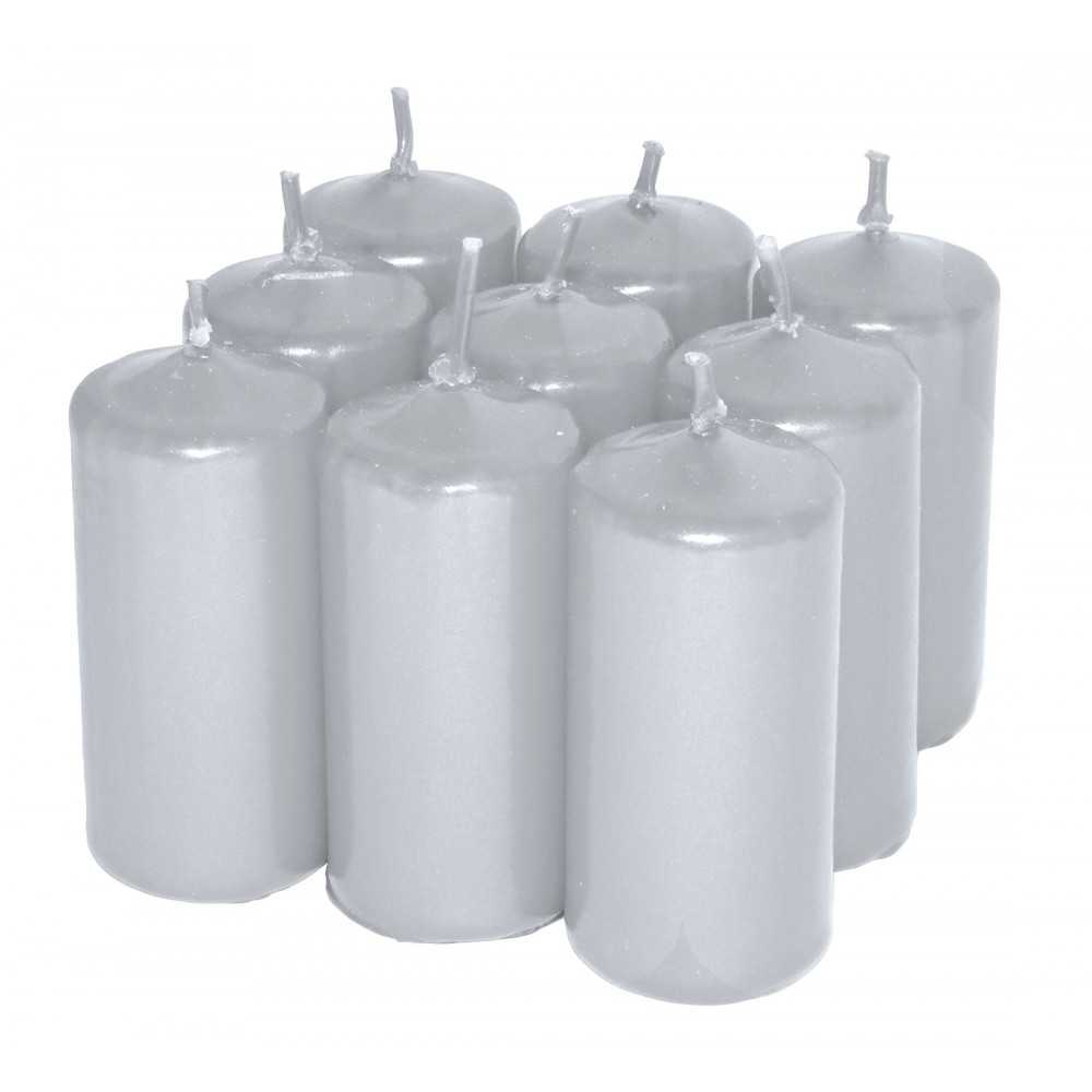 HotStar Unscented Candles Metallic Silver 9Pcs Pillar Duration 7-8 Hours 35x80 mm