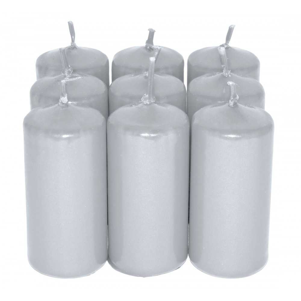 HotStar Unscented Candles Metallic Silver 9Pcs Pillar Duration 7-8 Hours 35x80 mm