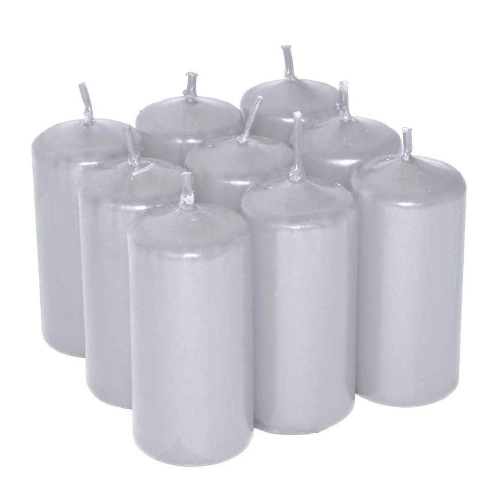 HotStar Candele Non Profumate Argento Metalizzato 9Pz Moccoli Durata 7-8 Ore 35x80 mm