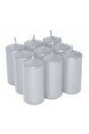 HotStar Unscented Candles Metallic Silver 9Pcs Pillar Duration 7-8 Hours 35x80 mm