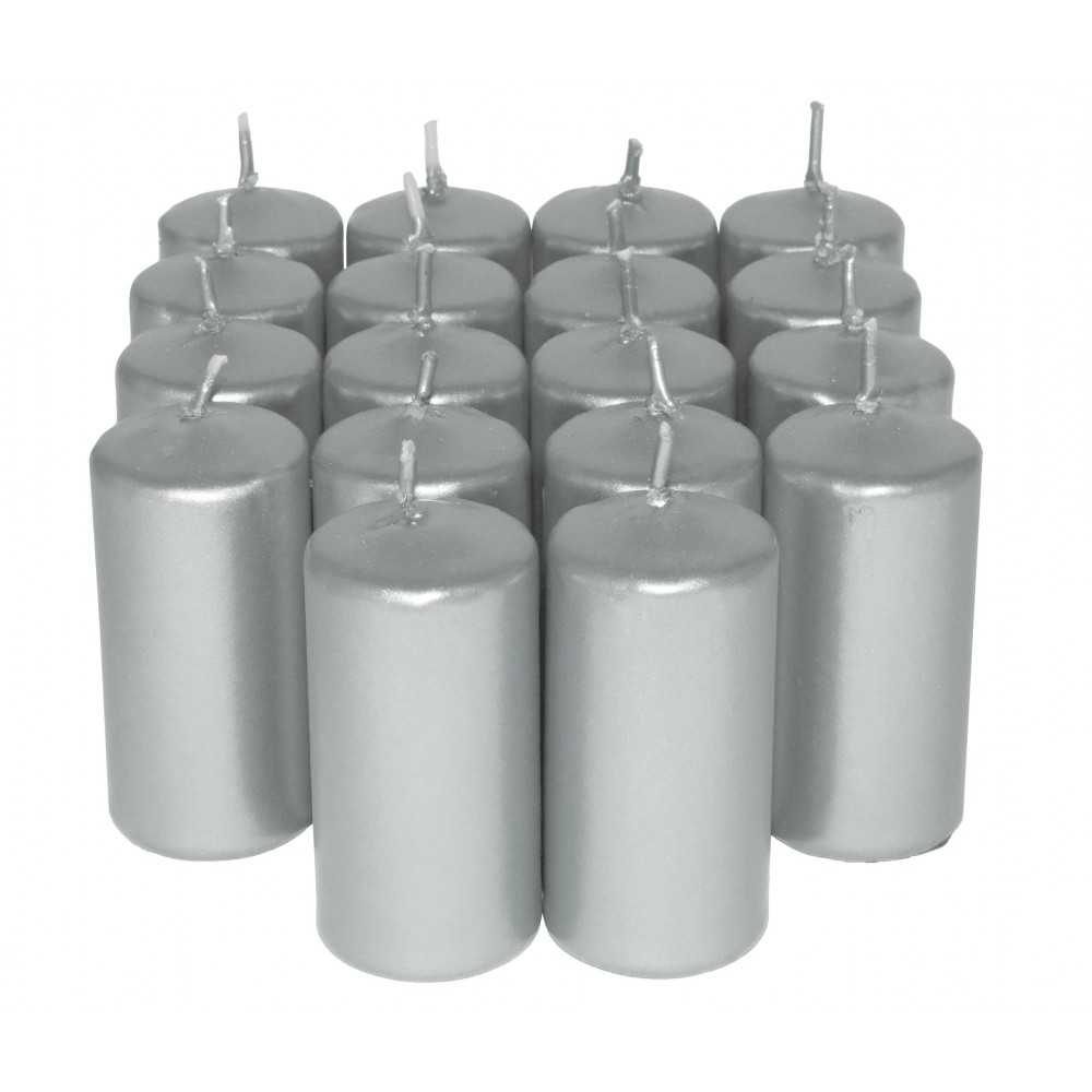 HotStar Unscented Candles Metallic Silver 18 Pcs Pillar Duration 7-8 Hours 35x80 mm